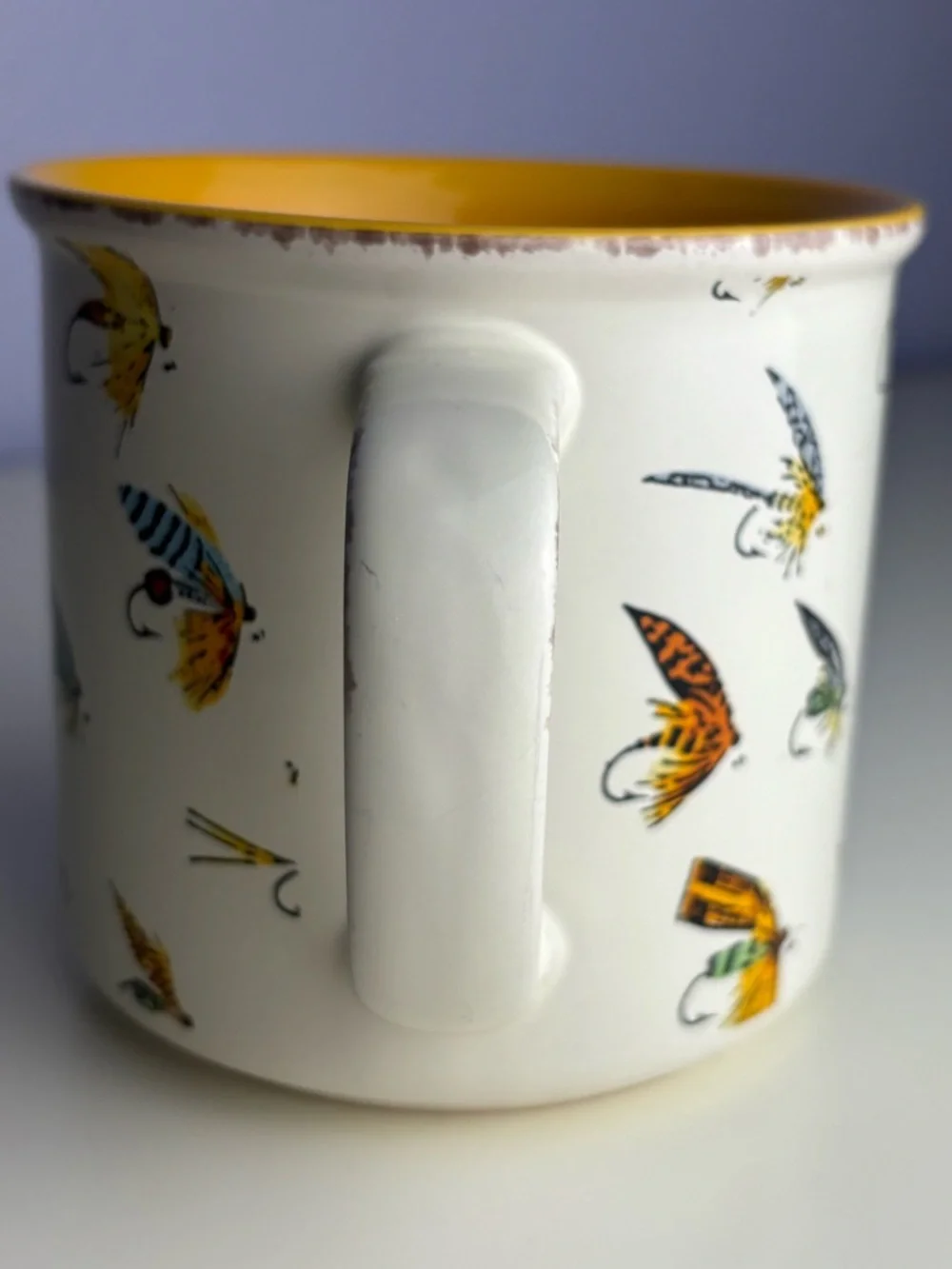 Ceramic So Fly Pattern Mug in Mustard Yellow and Cream Lip States “So Fly” - Picture 3 of 7